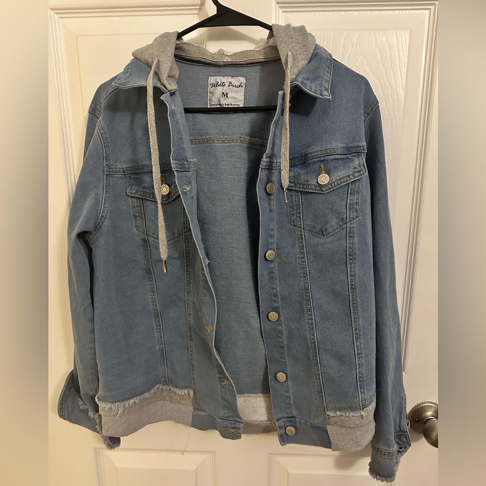 White Birch Denim Jacket, with removable hood, Size Medium